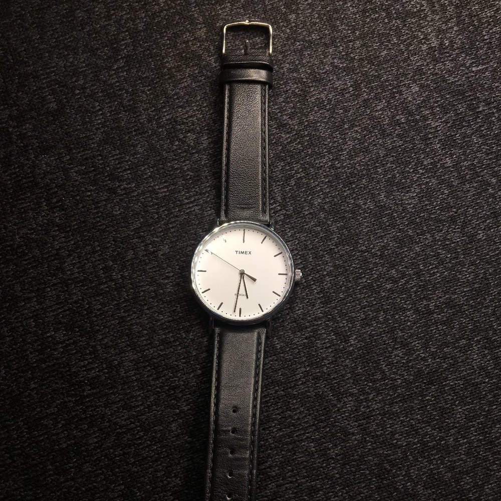 Timex Watch - White Face - Leather and Plaid Strap